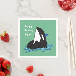 Customisable Orca Killer Whale Birthday Napkin