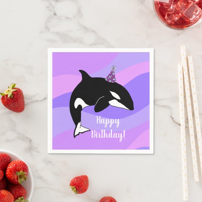 Customisable Orca Killer Whale  Birthday  Napkin (Insitu)