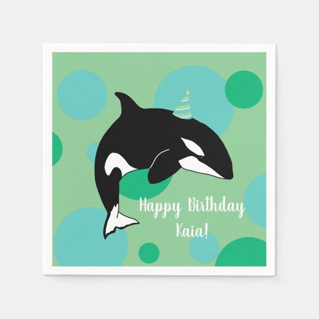 Customisable Orca Killer Whale Birthday Napkin (Front)
