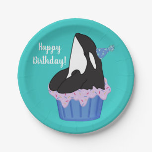 Customisable Orca Killer Whale  Birthday Paper Pla Plate