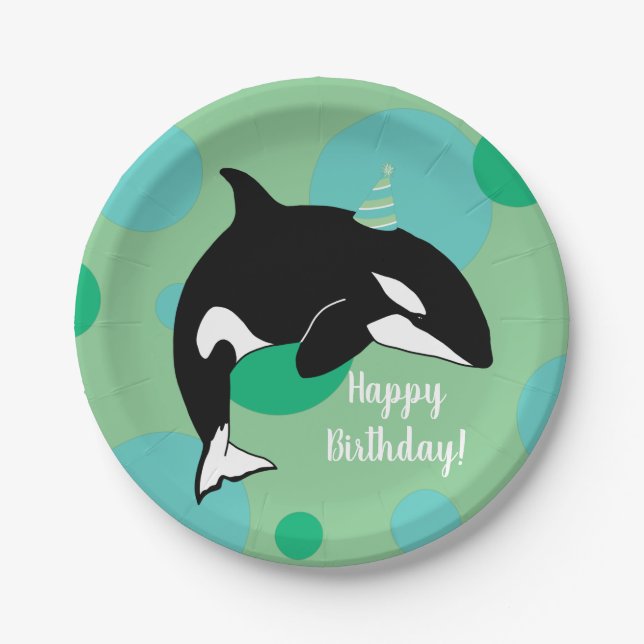 Customisable Orca Killer Whale  Birthday Paper Plate (Front)
