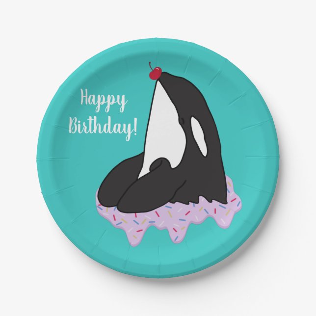 Customisable Orca Killer Whale  Birthday Paper Plate (Front)