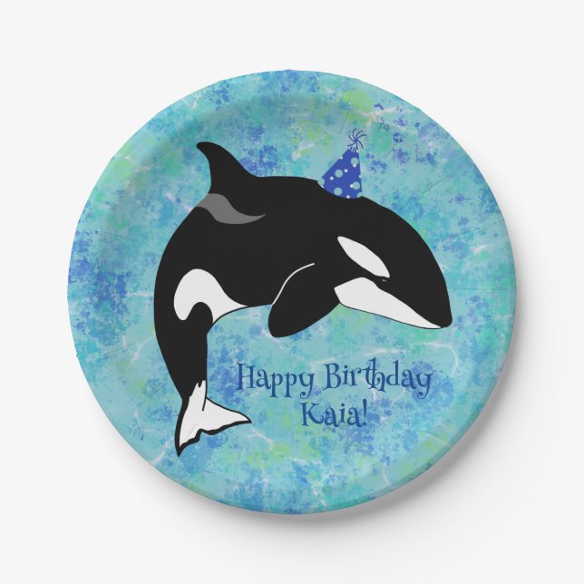 Customisable Orca Killer Whale Birthday Paper Plate (Front)