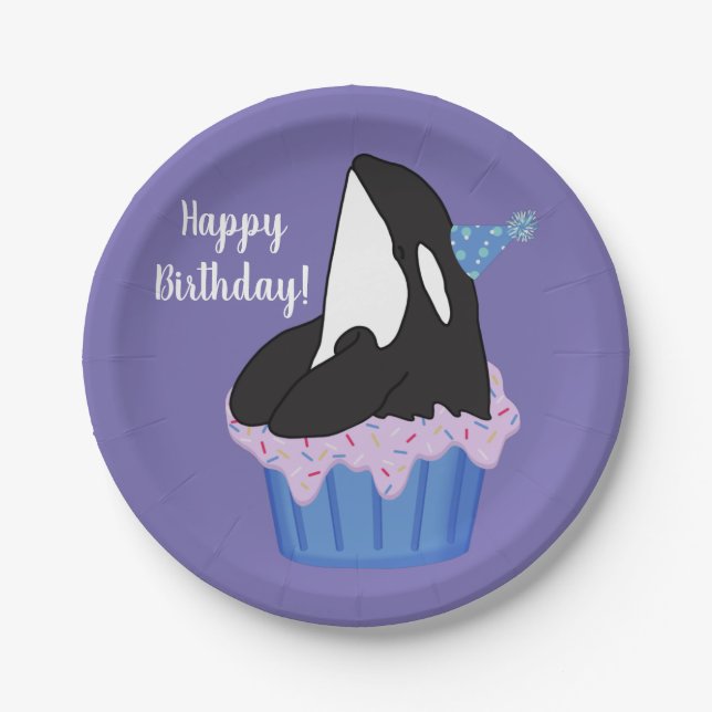 Customisable Orca Killer Whale  Birthday Paper Plate (Front)