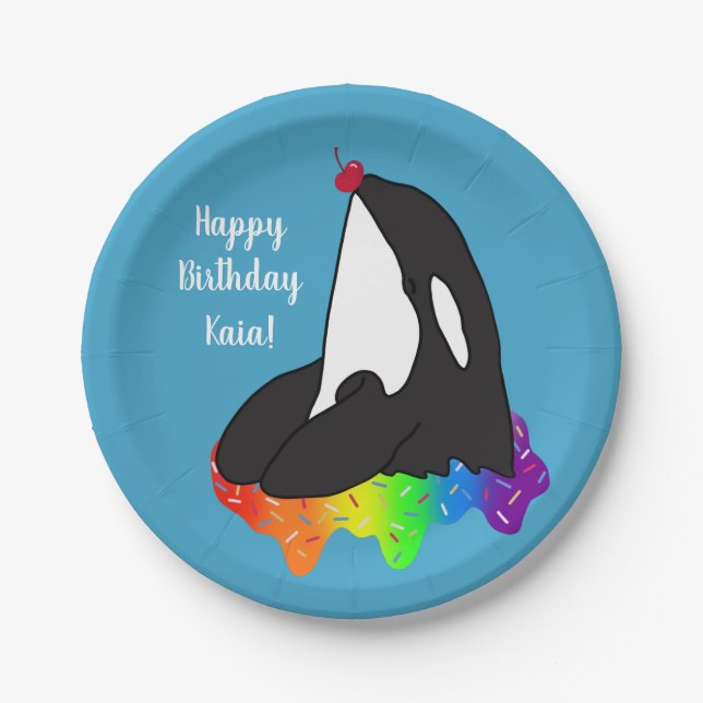 Customisable Orca Killer Whale Birthday Paper Plate (Front)