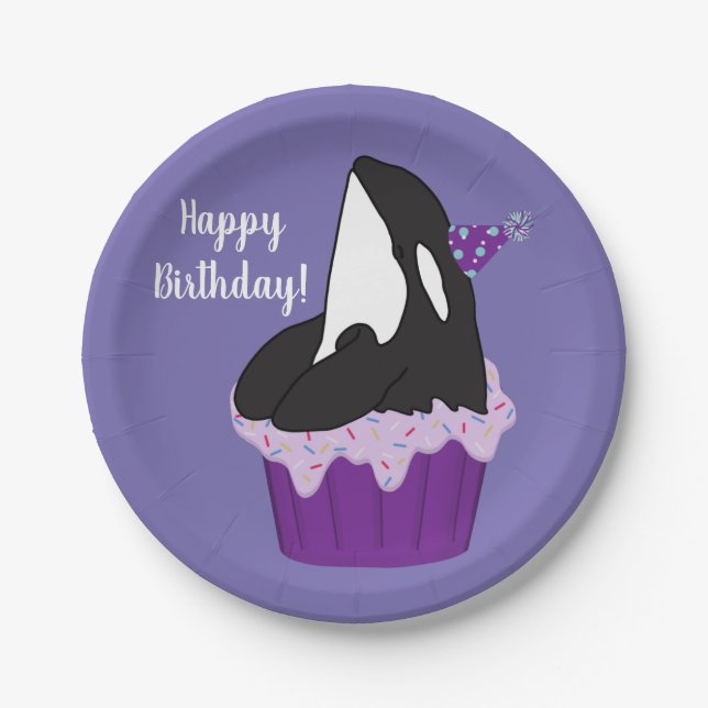 Customisable Orca Killer Whale  Birthday Paper Plate (Front)
