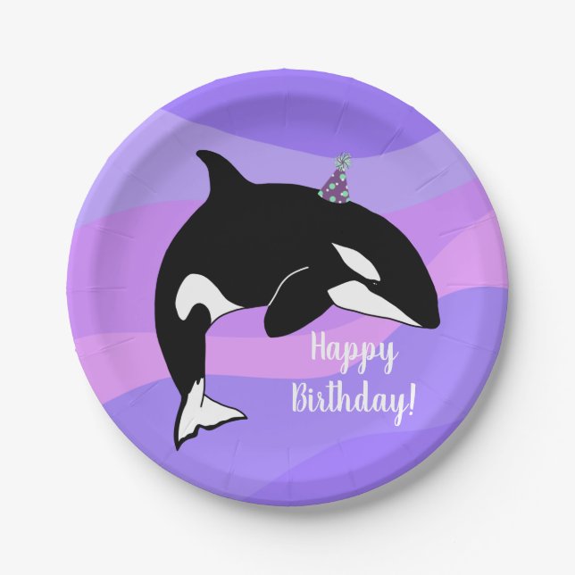Customisable Orca Killer Whale  Birthday Paper Plate (Front)