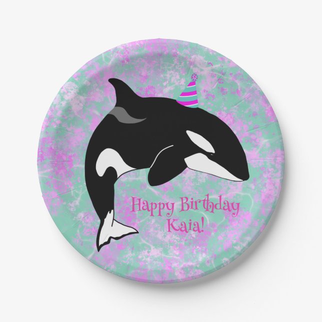 Customisable Orca Killer Whale Birthday Paper Plate (Front)