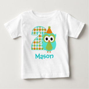 Customisable Owl Boy Second birthday shirt 2 years