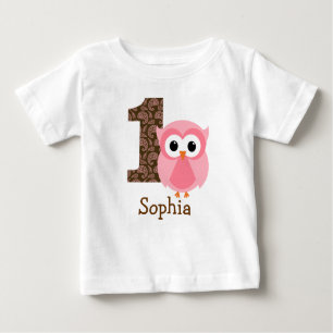 Customisable Owl First birthday shirt one year