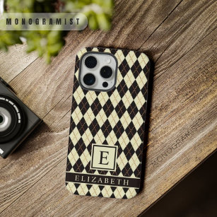 Customisable Pale Yellow Black Argyle Pattern iPhone 15 Pro Max Case