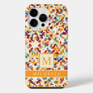 Customisable Pale Yellow Red Orange Geometric iPhone 14 Pro Max Case