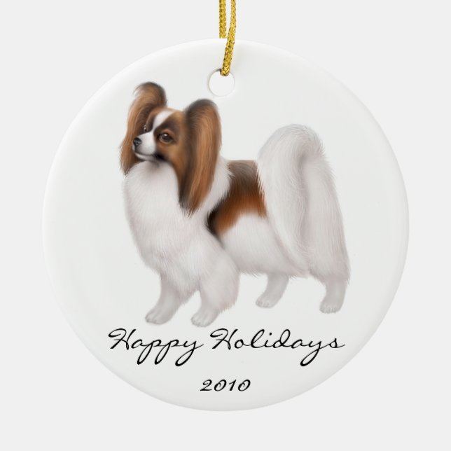 Customisable Papillon Dog Ornament (Front)