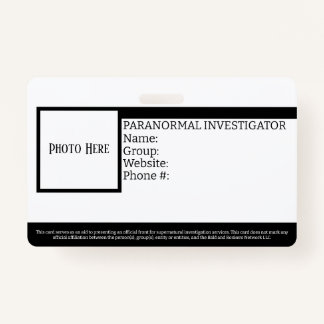 Customisable Paranormal Investigator ID ID Badge