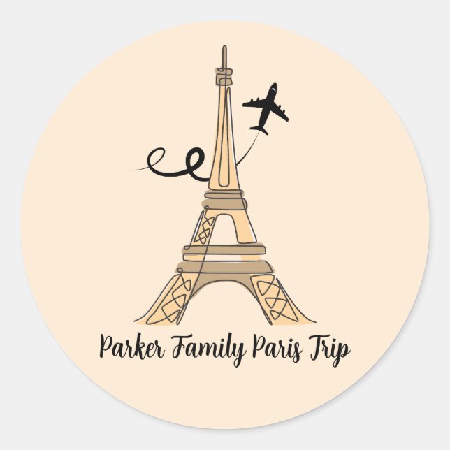 Customisable Paris Trip Chic Eiffel Tower Aeroplan Classic Round Sticker (Front)