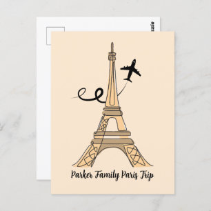 Customisable Paris Trip Chic Eiffel Tower Aeroplan Postcard
