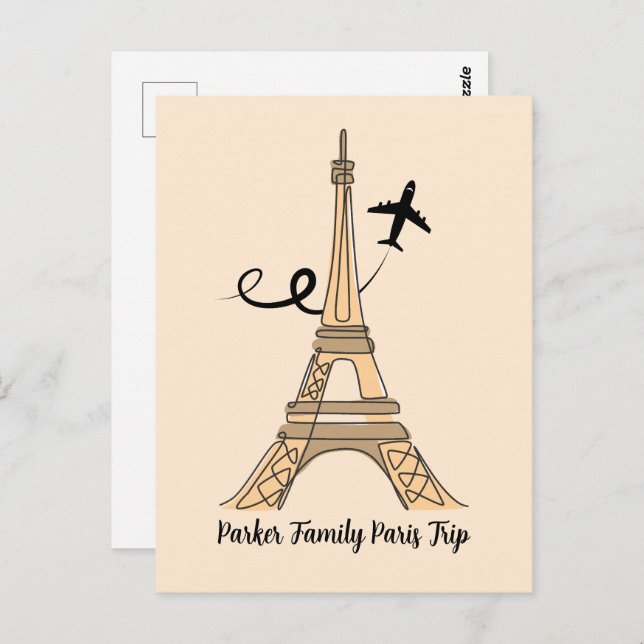 Customisable Paris Trip Chic Eiffel Tower Aeroplan Postcard (Front/Back)