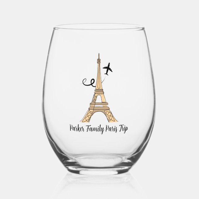 Customisable Paris Trip Chic Eiffel Tower Stemless Wine Glass (Front)