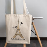 Customisable Paris Trip Chic Eiffel Tower Tote Bag<br><div class="desc">Customise this chic minimalist Paris vacation tote bag for your family reunion or girls trip. An artistic drawing of the Eiffel tower with a plane flying behind it to symbolise your aeroplane travel. Cute custom cursive script on this keepsake gift.</div>