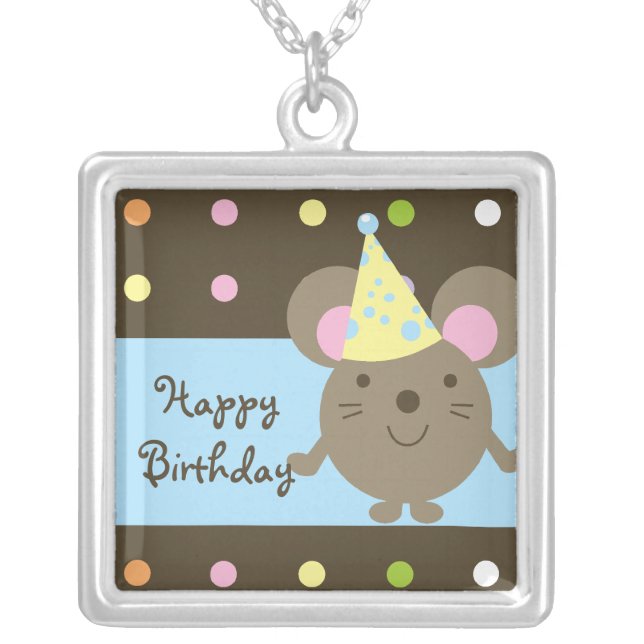 Customisable Party Mouse Happy Birthday Necklace (Front)
