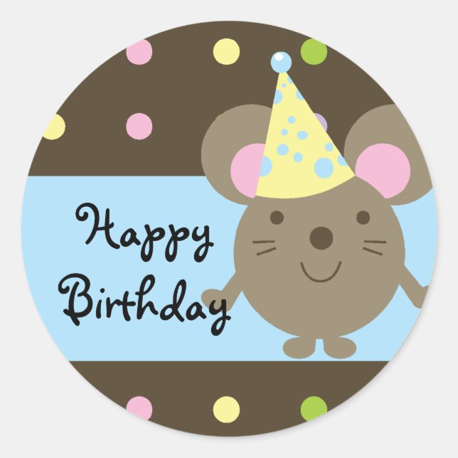 Customisable Party Mouse Happy Birthday Stickers (Front)