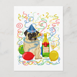 Customisable Party Pug Celebration Tees and Gifts Postcard