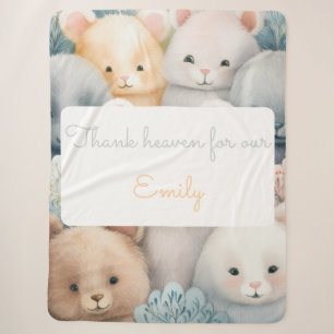 Customisable Pastel Animals For Baby with Name Sherpa Blanket