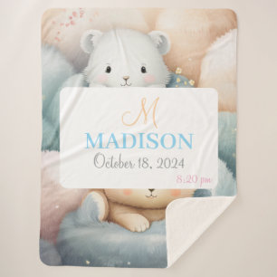 Customisable Pastel Animals with Name & Birthday Sherpa Blanket