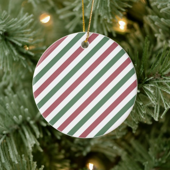 Customisable Pastel Christmas Stripes Ceramic Ornament (Tree)