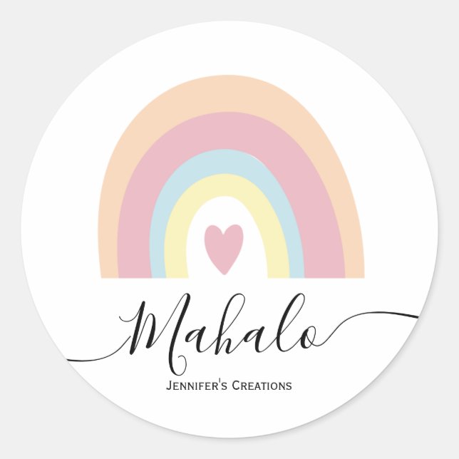 Customisable pastel rainbow mahalo sticker (Front)
