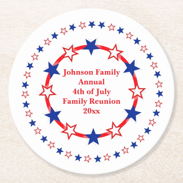 Customisable Patriotic Party Essentials Round Paper Coaster (Front)