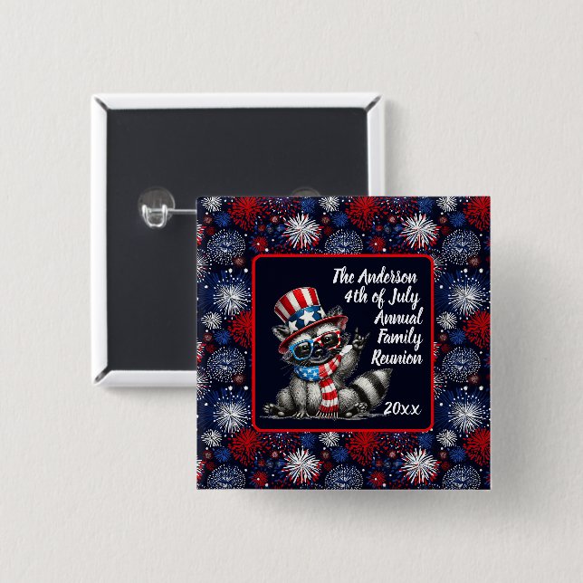 Customisable Patriotic Racoon 4th of July Party  15 Cm Square Badge (Front & Back)