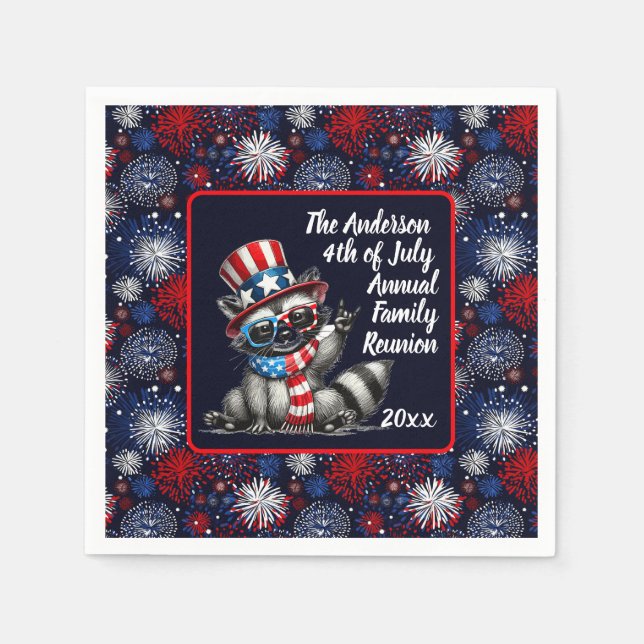Customisable Patriotic Racoon 4th of July Party  Napkin (Front)