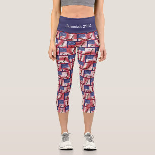 Customisable Patriotic USA AMERICAN FLAG Capri Leggings