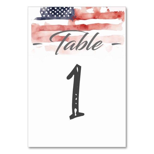 Customisable Patriotic, Watercolor Flag Table Number (Front)