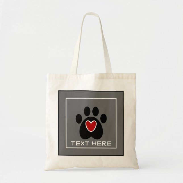 Customisable Paw Print and Heart Tote Bag (Front)