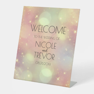 Customisable Peach Sparkle Wedding Welcome Pedestal Sign
