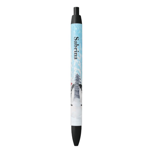Customisable Penguin Black Ink Pen (Front Vertical)