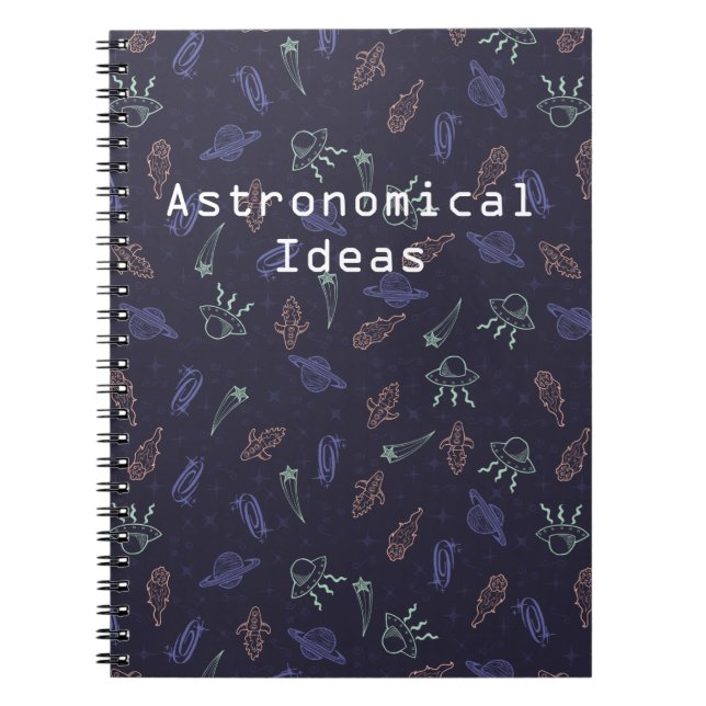 Customisable Periwinkle Doodle Space Pattern Notebook (Front)