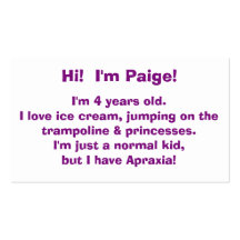 Customisable Personal Apraxia Awareness Cards