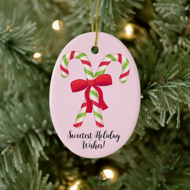Customisable Personalised Christmas candy Cane Ceramic Ornament (Tree)