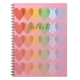 Customisable Personalised Cute Hearts Rainbow  Notebook