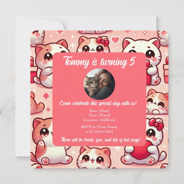 Customisable Pet Birthday Invitation with Photo  (Front)