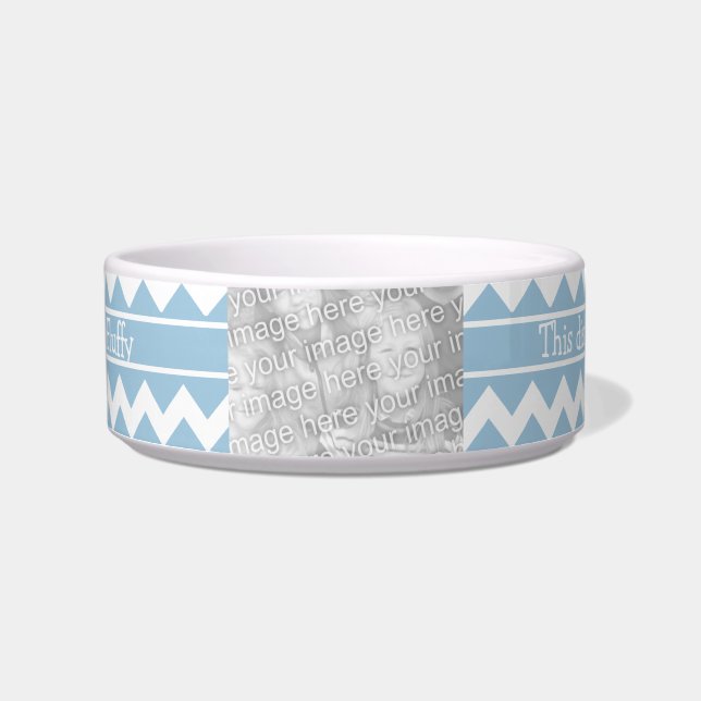 Customisable Pet Bowl Photo Blue/White Chevrons (Front)
