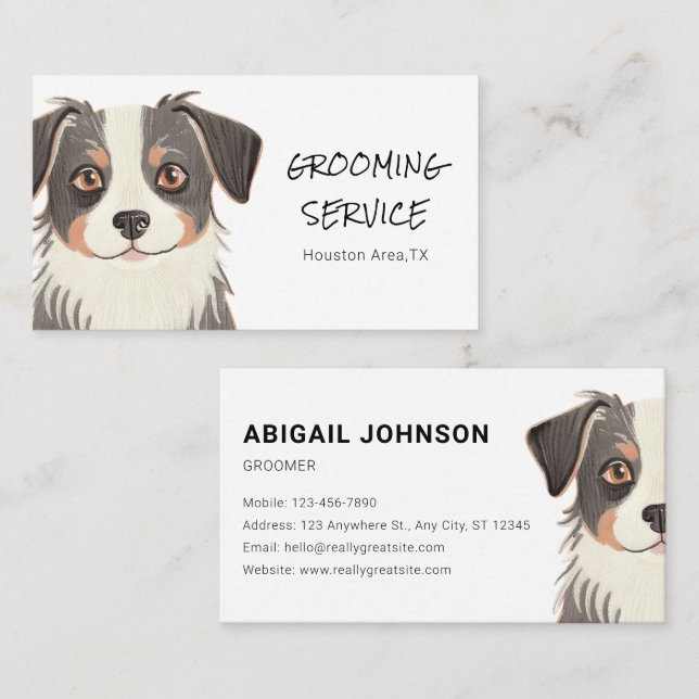 Customisable Pet Grooming with Cute Dog Design Business Card (Front/Back)