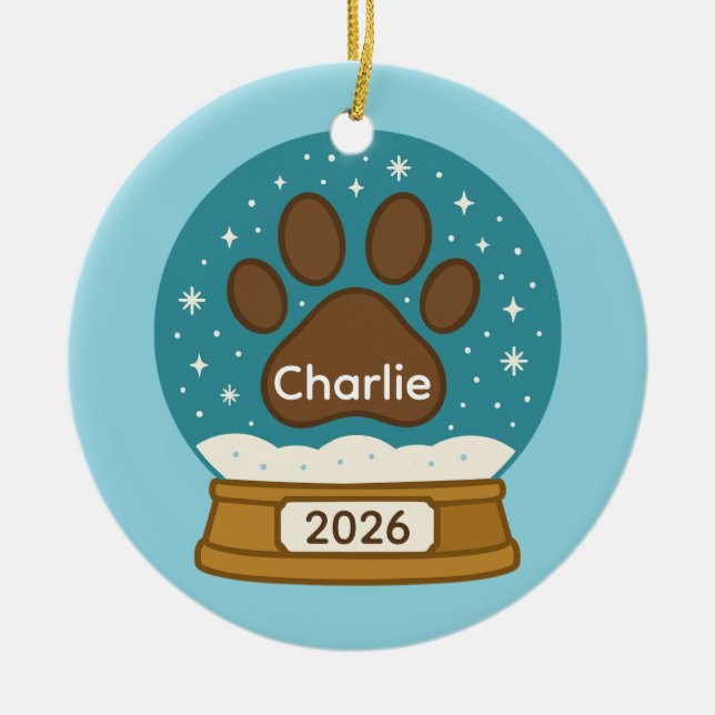 Customisable Pet Paw Print Snow Globe Ornament  (Front)