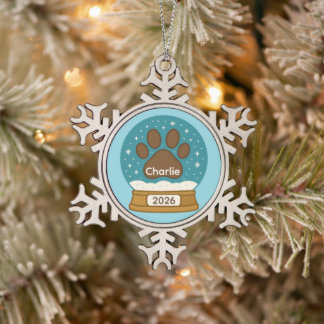 Customisable Pet Paw Print Snow Globe Ornament 
