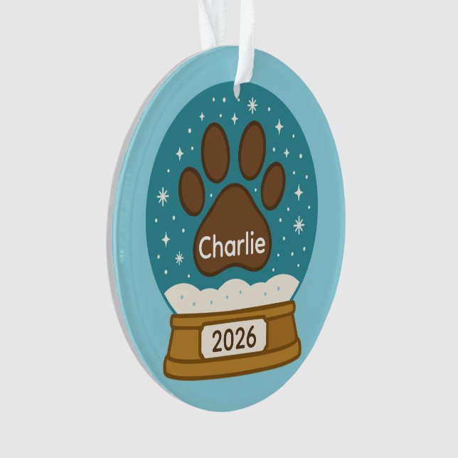 Customisable Pet Paw Print Snow Globe Ornament  (Front)