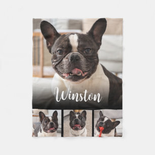 Customisable Pet Photo Collage Dog Name Fleece Blanket