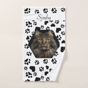 Customisable Pet Photo & Name & Paw Print Pattern Hand Towel